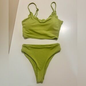 Zaful Lime Green Ribbed Bandeau Bikini Set